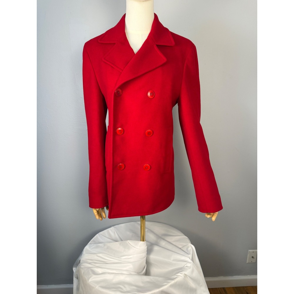 Miu Miu Red Wool Cashmere Double Breasted Pea Coat Made in Italy Size 44US Sz 8